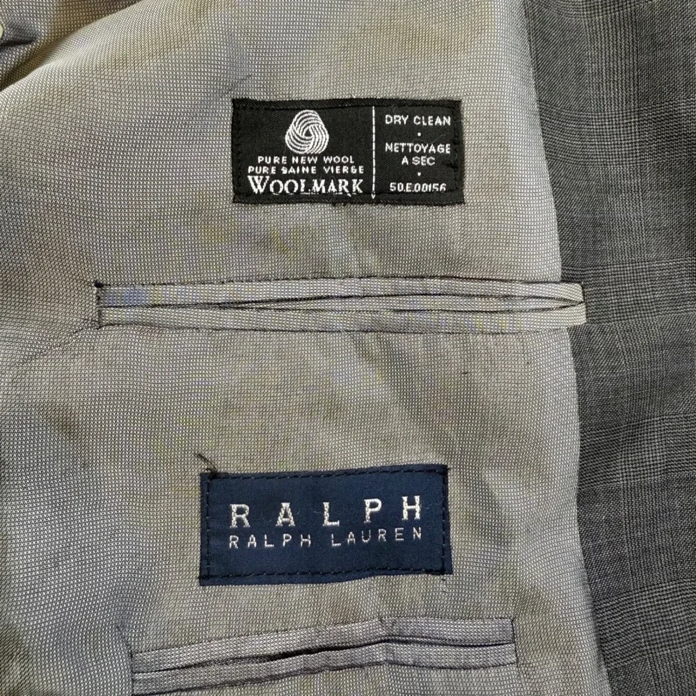 RALPH LAUREN 100% Wool 2-Button Blazer Suit Jacket Gray Glen Check Size 44R‎
